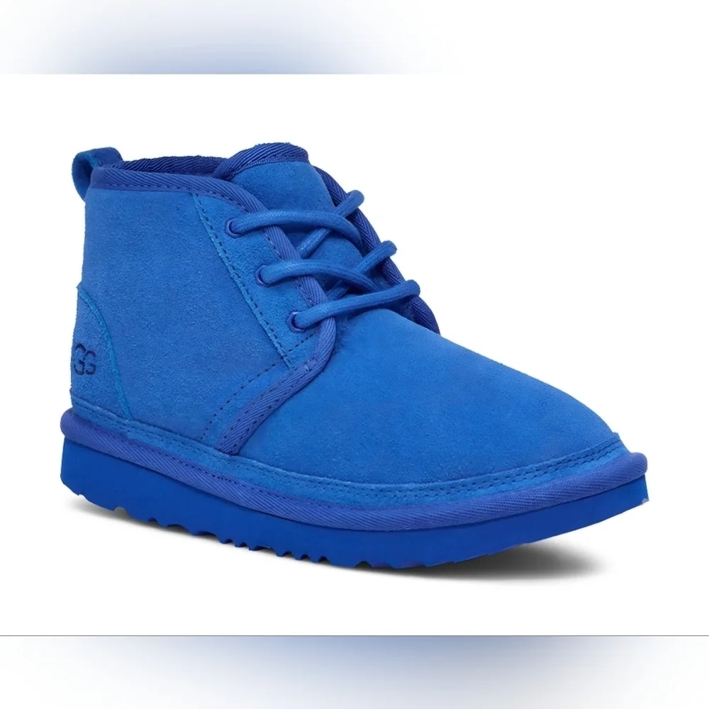 UGG Neumel II Chukka Boots Unisex Dive Blue Leather Suede Wool Lined Big Kid 3